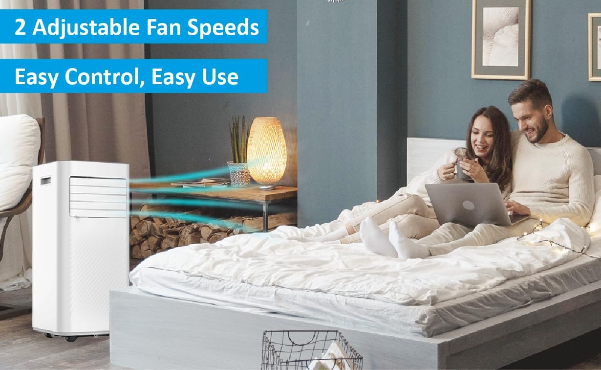 AuraHome Portable Air Conditioner 9000 BTU 4-in-1 Air Conditioner, Dehumidifier, Cooling Fan with 2 Fan Speeds, Digital Display & Remote Control, 24 Hour Timer for Rooms >215ft Window Vent Hose Kit