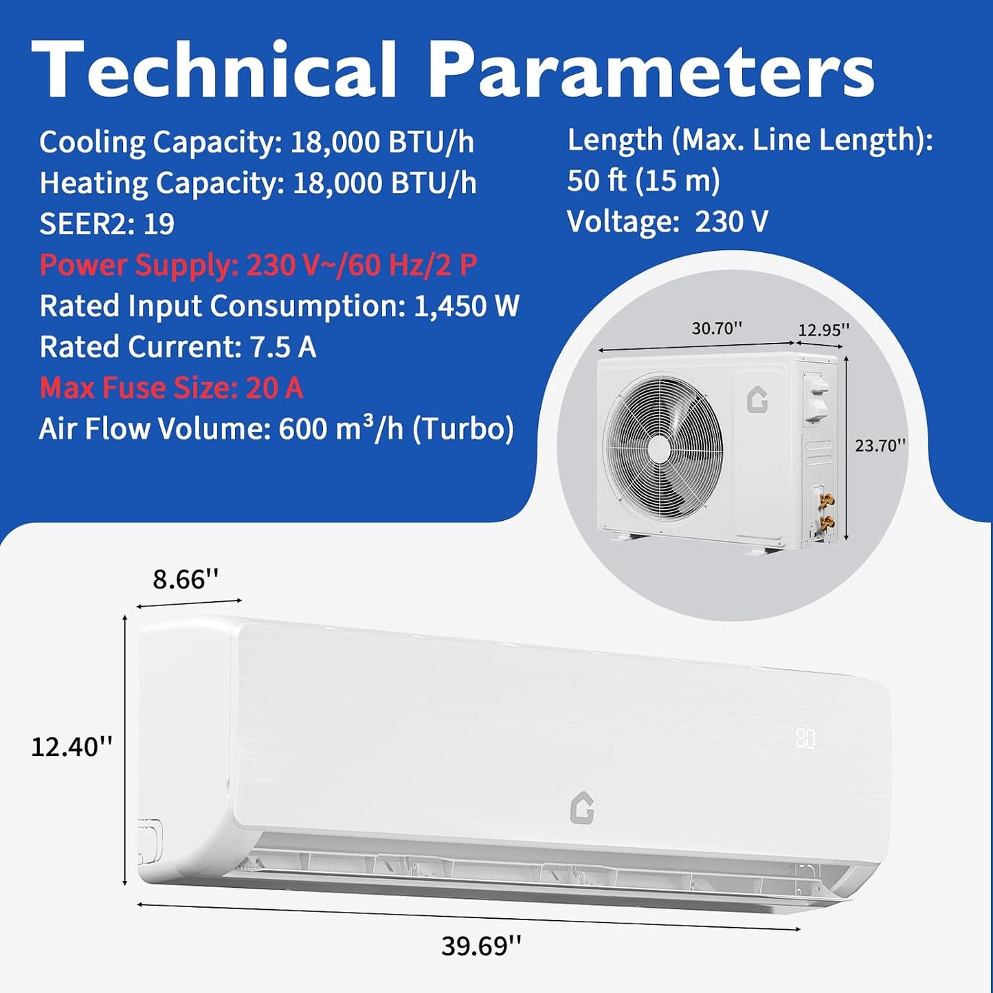 GarveeHome 12000 BTU Mini Split Air Conditioner Heat Pump System, Enabled For Wifi 20 SEER2 208V - 230V AC Duct Free Cooling Up To 750 Sqm Ft, Compatible With Alexa, Kit