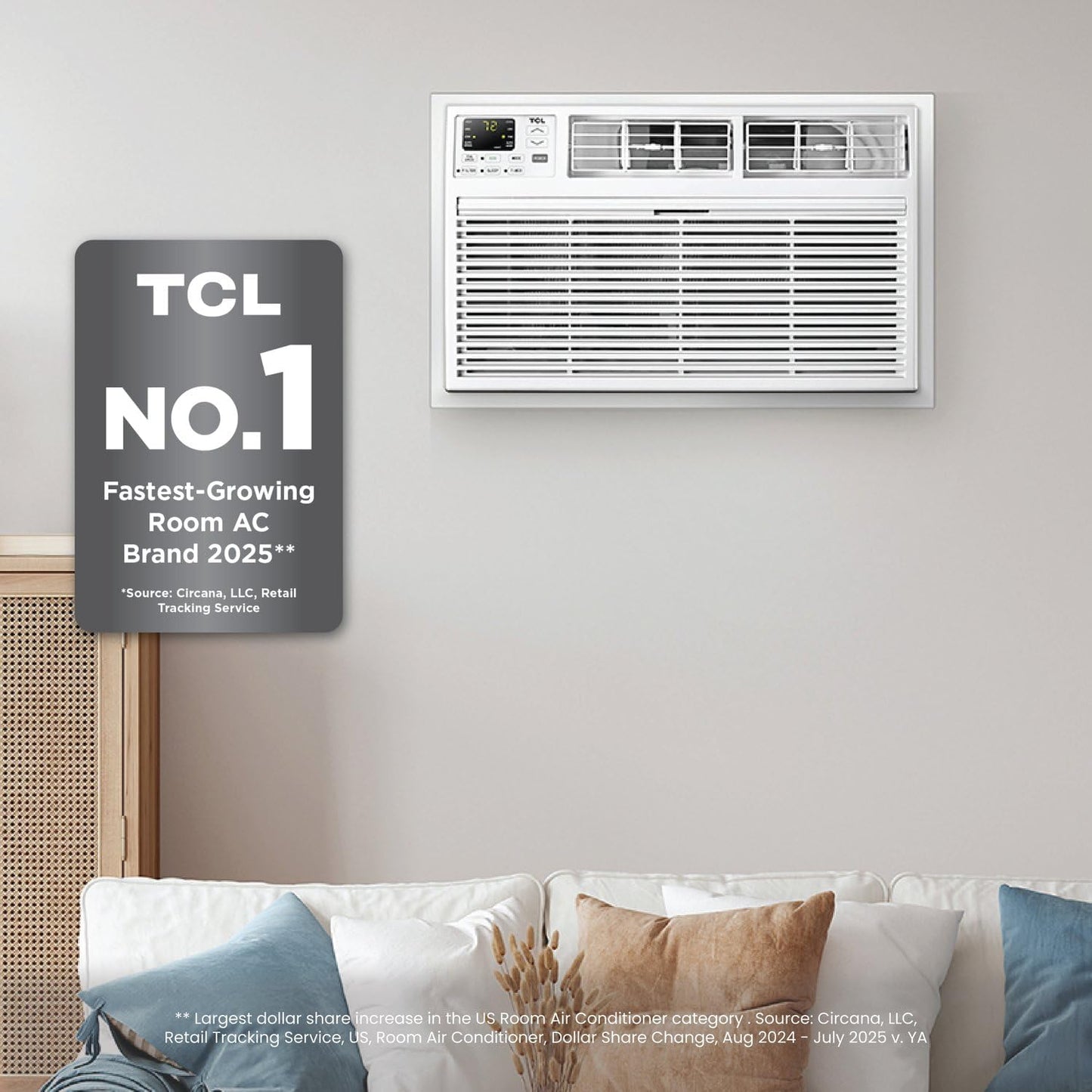 TCL H8T9E1-A Intelligent Wall Air Conditioner, Fan and Dehumidifier, 350 m² Ft, Remote Control, Works with Alexa/Google Assistant, White