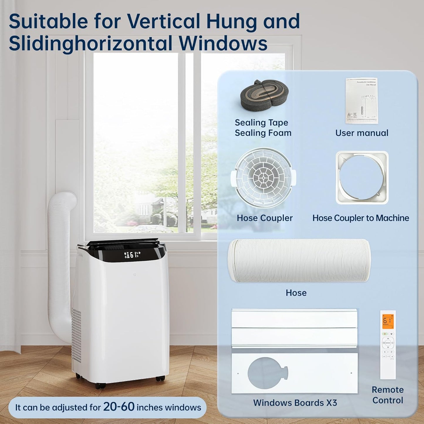 Mobile Air Conditioner 14000 BTU with Remote Control, 3-in-1 AC Unit with Fan and Dehumidifier, Cools Room up to 200 m², Mode