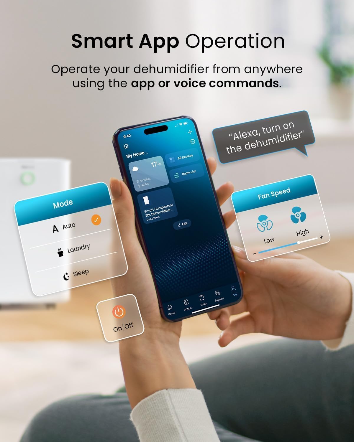 Pro Breeze® 20L OmniDry WiFi Dehumidifier with Automatic Humidity Sensor & Display, Sleep Mode, 24Hr Timer, Laundry Drying, Continuous Drainage with Smart App - WHICH? BEST BUY DEHUMIDIFIER AWARD