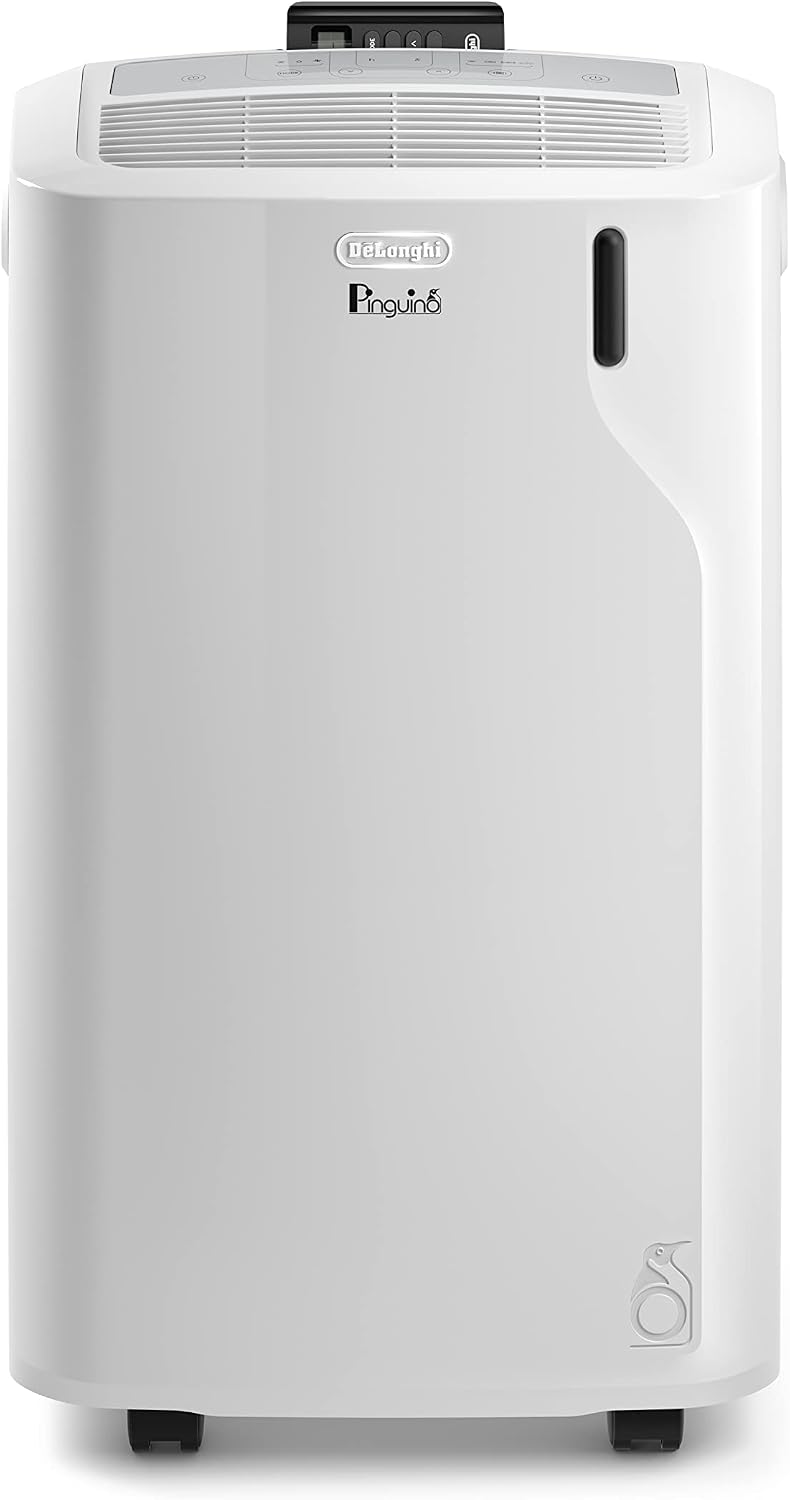 De'Longhi Pinguino PACEM77 Silent Portable 9,600 BTU Air Conditioner with Real Feel Technology, 3 in 1 Air Conditioning Unit, Rooms up to 70m³, A Energy Efficiency, Window Kit Included, White