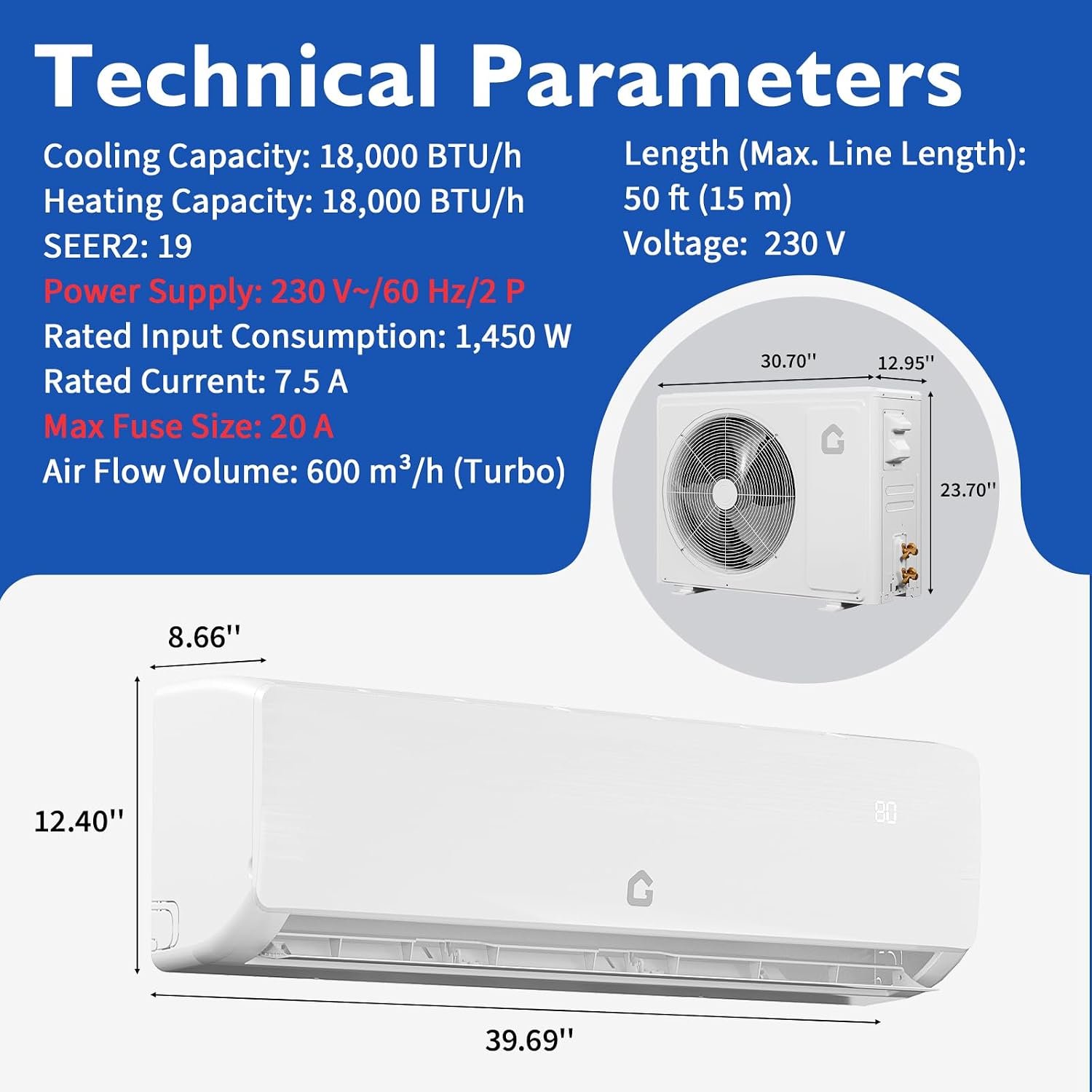GarveeHome 12000 BTU Mini Split Air Conditioner Heat Pump System, Enabled For Wifi 20 SEER2 208V - 230V AC Duct Free Cooling Up To 750 Sqm Ft, Compatible With Alexa, Kit