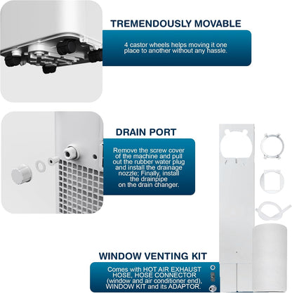 Belaco 9000 BTU Air Conditioning Unit 4in1 Cooling Portable Air Conditioner | With Fan & Dehumidifier Modes, Includes Window Kit for Easy Setup, Good Housekeeping Institute Approved