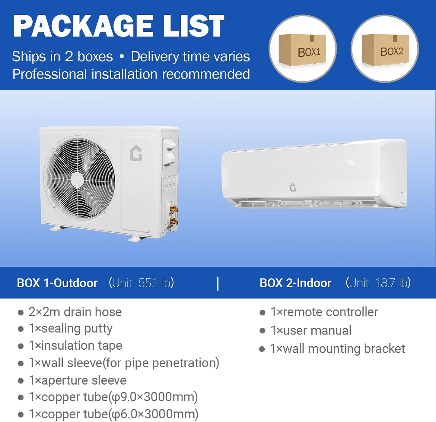 GarveeHome 12000 BTU Mini Split Air Conditioner Heat Pump System, Enabled For Wifi 20 SEER2 208V - 230V AC Duct Free Cooling Up To 750 Sqm Ft, Compatible With Alexa, Kit