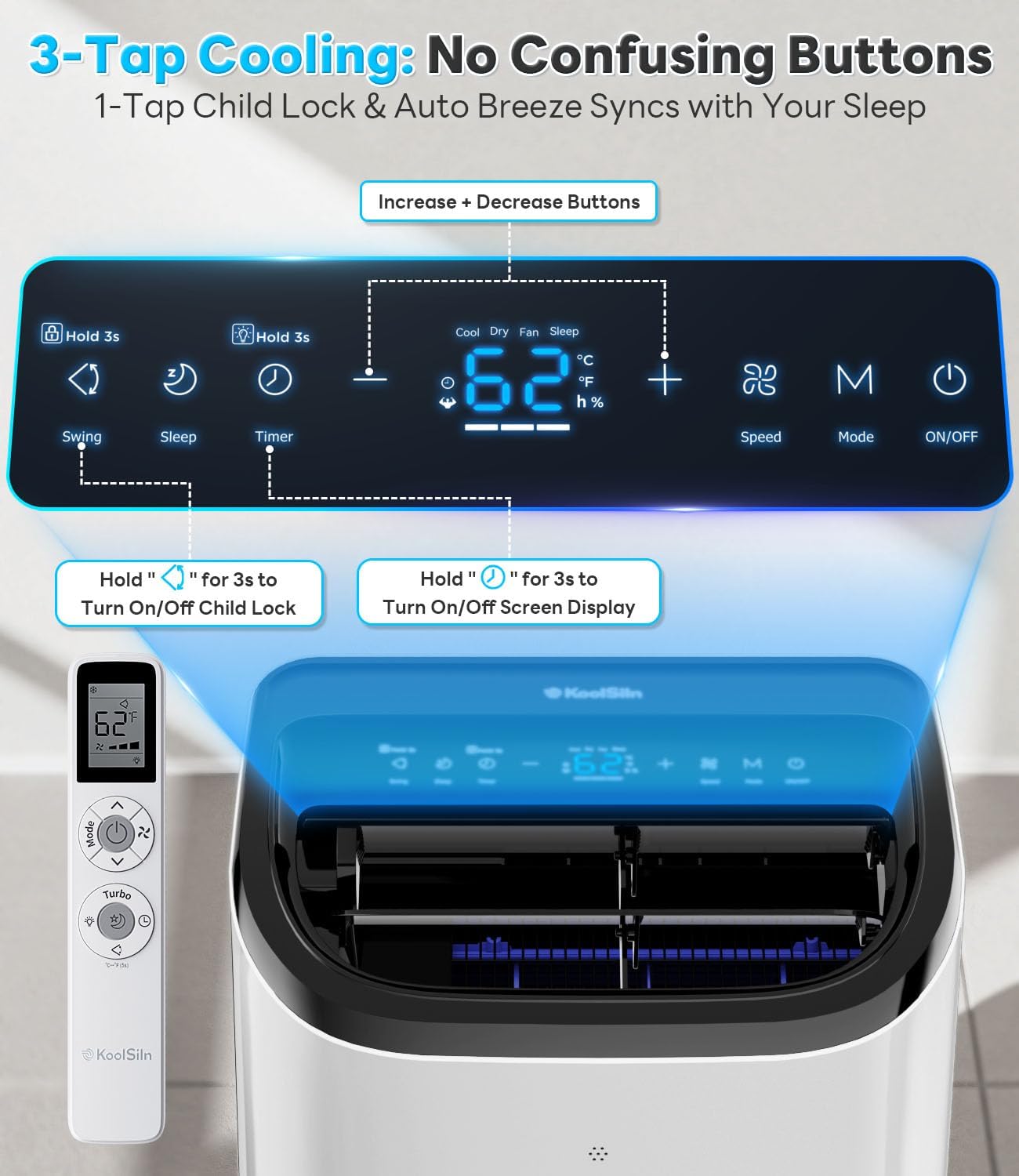 12,000 BTU Portable AC Unit with 3-in-1 Function, Cools 550 Sq.Ft, Includes Window Kit & Remote Control for Bedroom Use