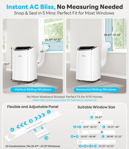 12,000 BTU Portable AC Unit with 3-in-1 Function, Cools 550 Sq.Ft, Includes Window Kit & Remote Control for Bedroom Use