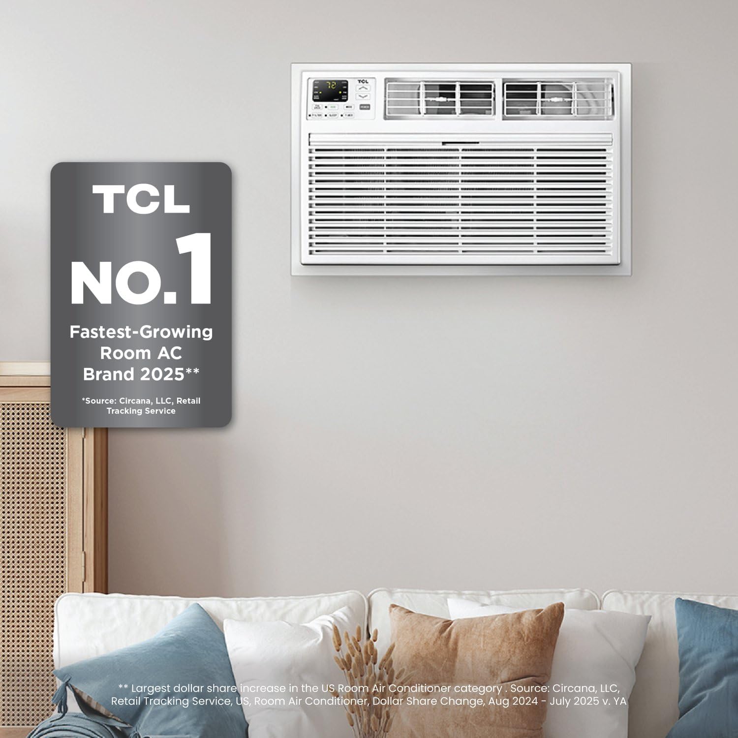 TCL H8T9E1-A Intelligent Wall Air Conditioner, Fan and Dehumidifier, 350 m² Ft, Remote Control, Works with Alexa/Google Assistant, White