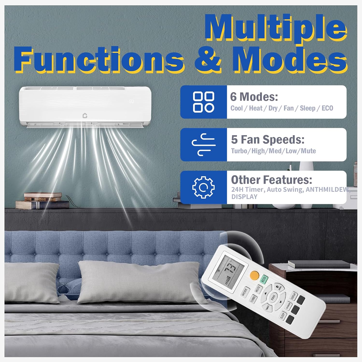 GarveeHome 12000 BTU Mini Split Air Conditioner Heat Pump System, Enabled For Wifi 20 SEER2 208V - 230V AC Duct Free Cooling Up To 750 Sqm Ft, Compatible With Alexa, Kit