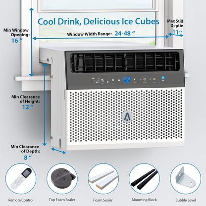 6000 BTU window air conditioner, U-shaped design, ultra quiet, wifi, energy efficient, remote control, cooling up to 268 m², sleeping mode, bedroom, room, office