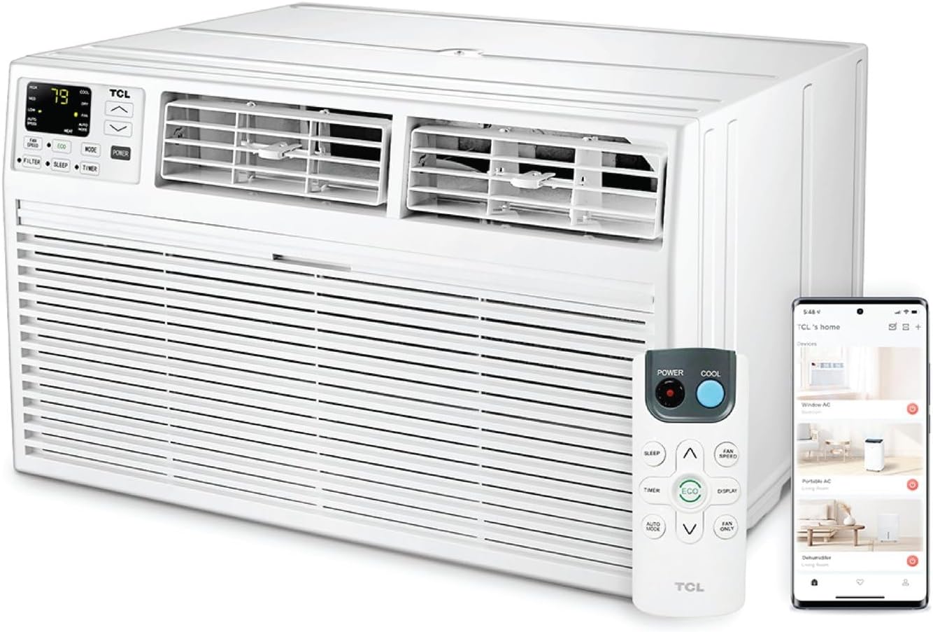 TCL H8T9E1-A Intelligent Wall Air Conditioner, Fan and Dehumidifier, 350 m² Ft, Remote Control, Works with Alexa/Google Assistant, White