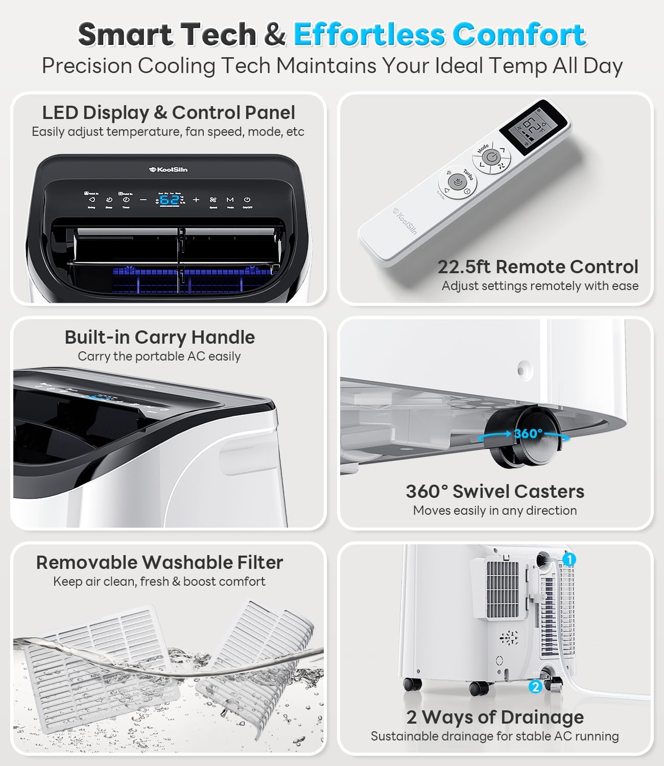 12,000 BTU Portable AC Unit with 3-in-1 Function, Cools 550 Sq.Ft, Includes Window Kit & Remote Control for Bedroom Use