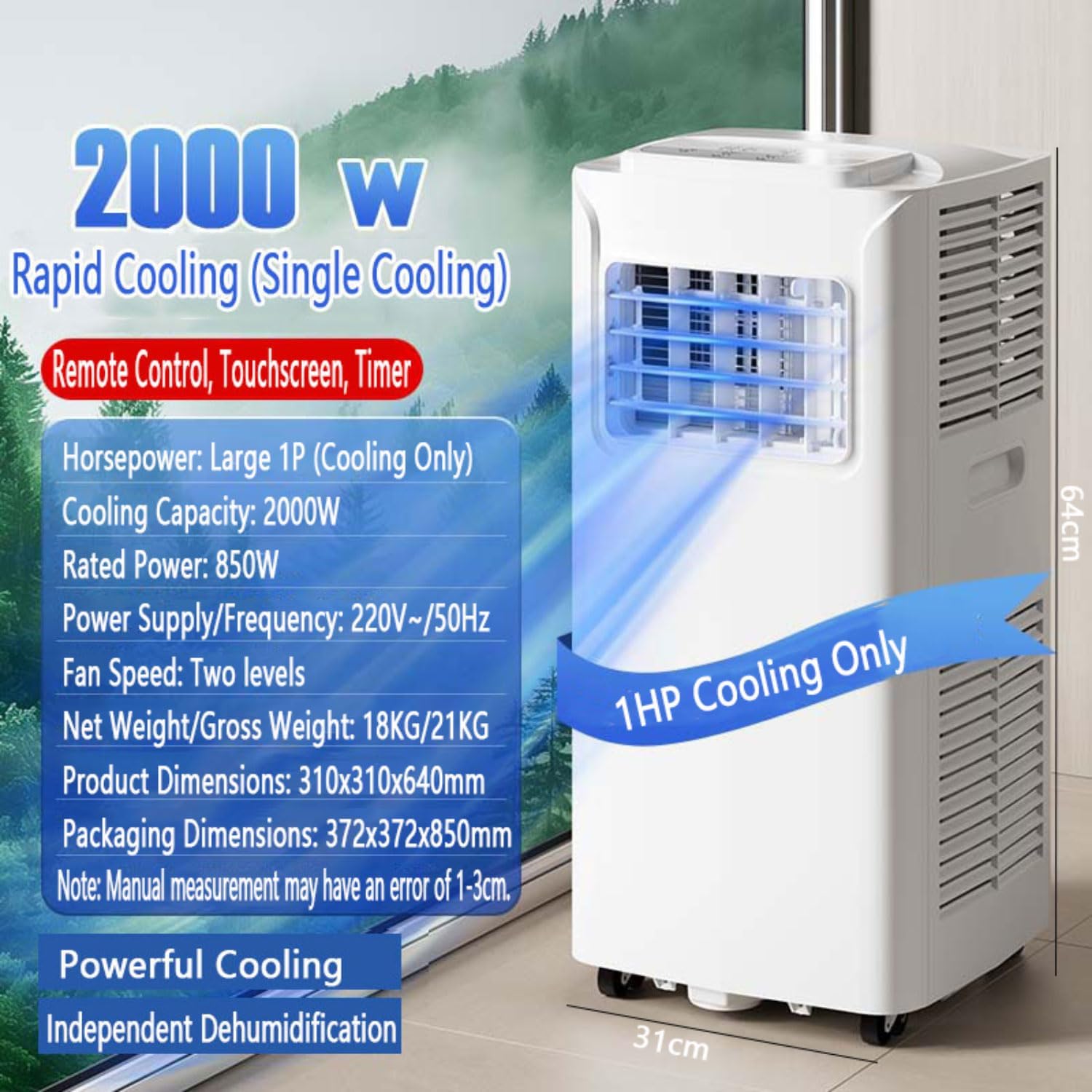 Portable Air Conditioner 12000 BTU Cooling Fan with Dehumidifier, Remote Control, Window Kit, Oscillating AC Unit for Home Office Bedroom