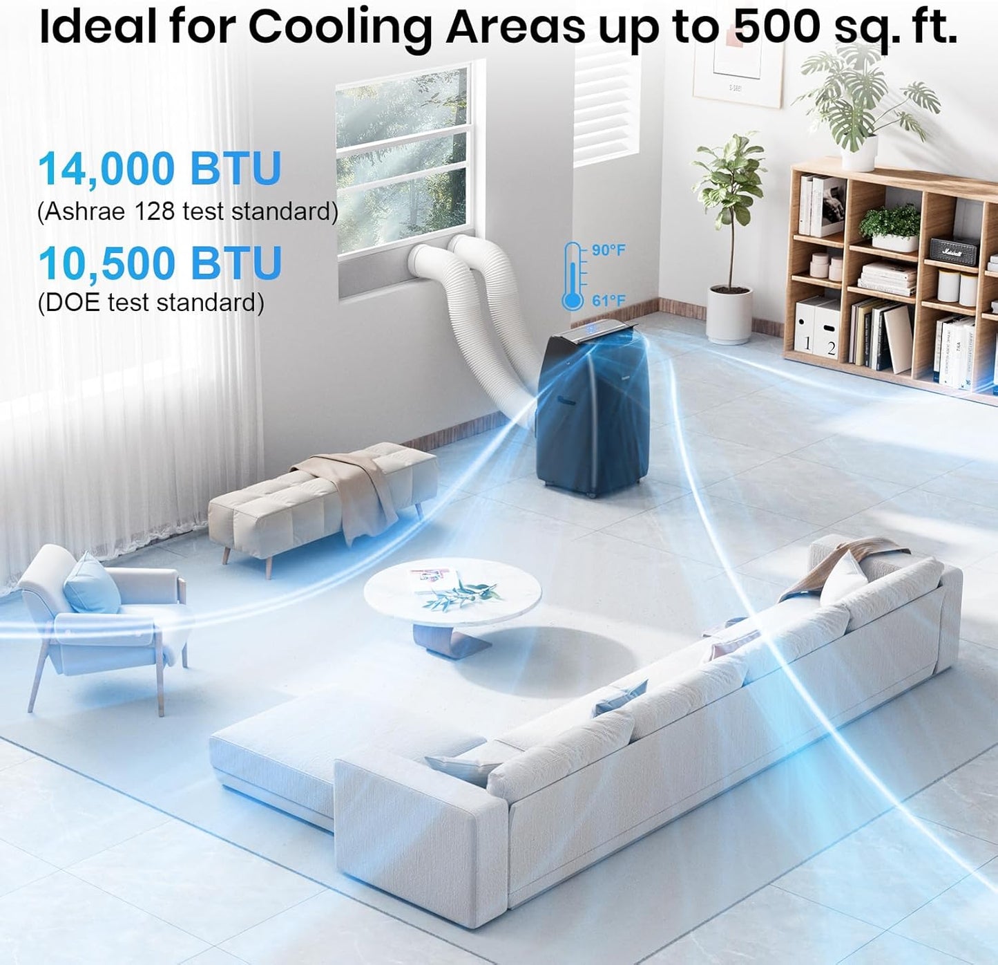 Gasbye Double Hose Portable Air Conditioner, [2025 Updated] Full DC Inverter Compressor, Energy Saving 13.6 CEER, Low Noise (45 dB), Cools Rooms Up to 46.5 m²
