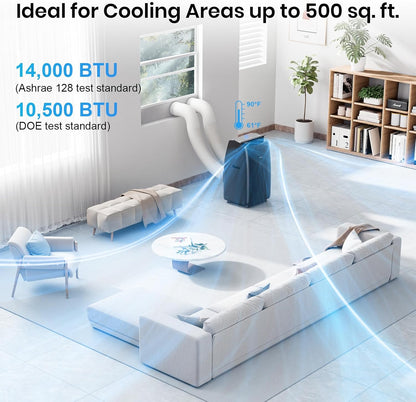 Gasbye Double Hose Portable Air Conditioner, [2025 Updated] Full DC Inverter Compressor, Energy Saving 13.6 CEER, Low Noise (45 dB), Cools Rooms Up to 46.5 m²