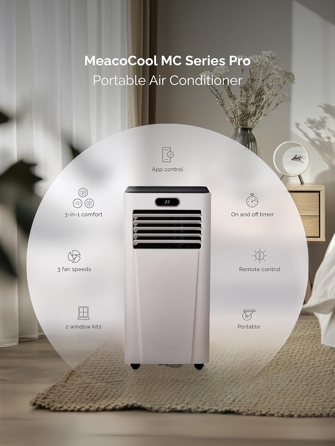 Meaco MeacoCool Pro Series 10,000 Portable Air Conditioner - Wi-Fi enabled with Meaco App, Low Energy, Low Noise, Free Flexible Window Kit
