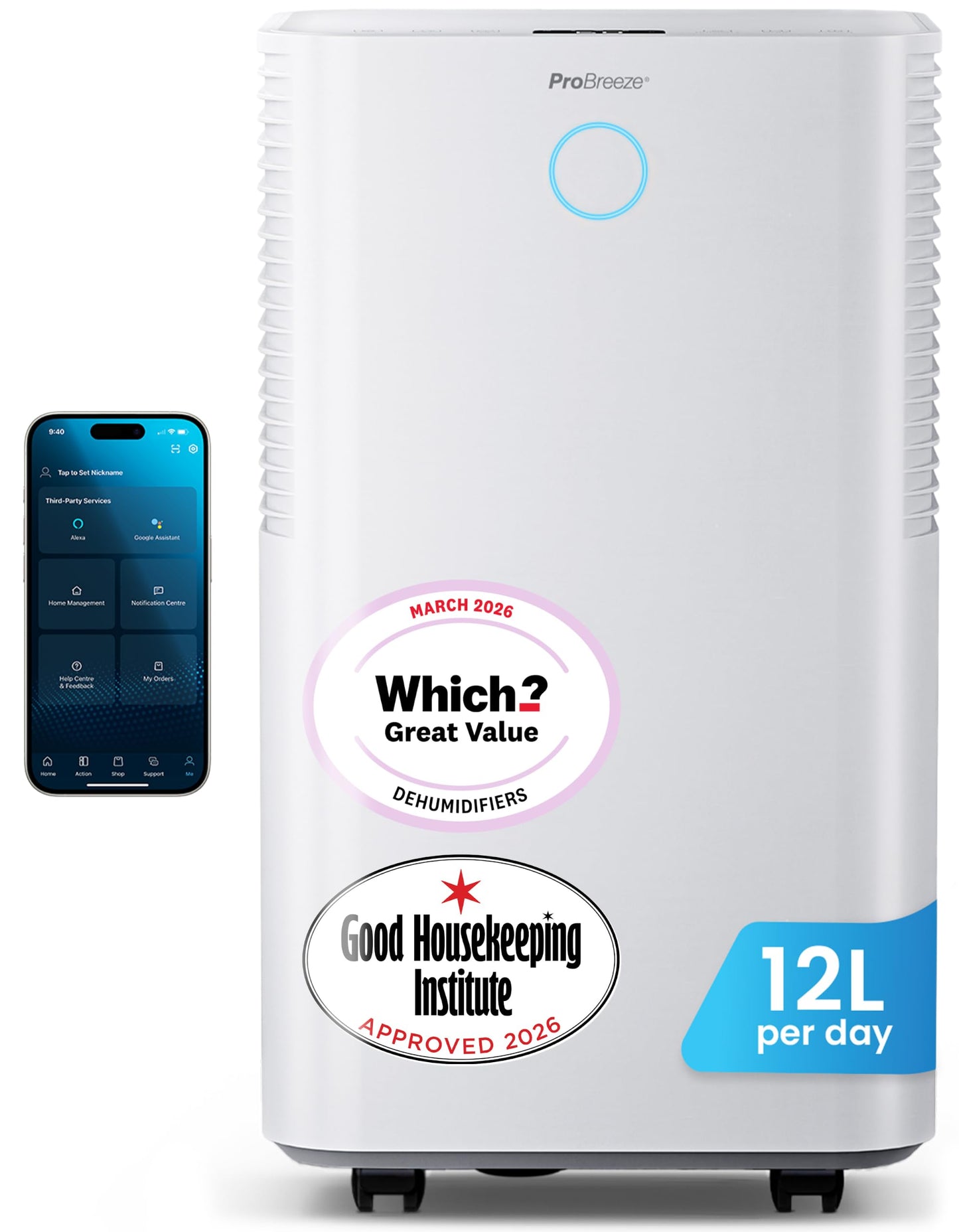 Pro Breeze® 20L OmniDry WiFi Dehumidifier with Automatic Humidity Sensor & Display, Sleep Mode, 24Hr Timer, Laundry Drying, Continuous Drainage with Smart App - WHICH? BEST BUY DEHUMIDIFIER AWARD