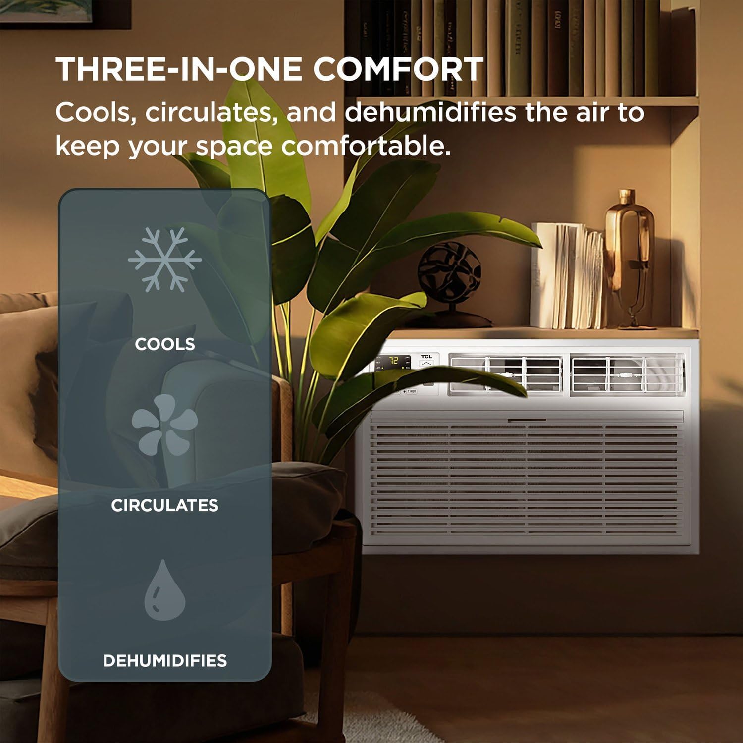 TCL H8T9E1-A Intelligent Wall Air Conditioner, Fan and Dehumidifier, 350 m² Ft, Remote Control, Works with Alexa/Google Assistant, White