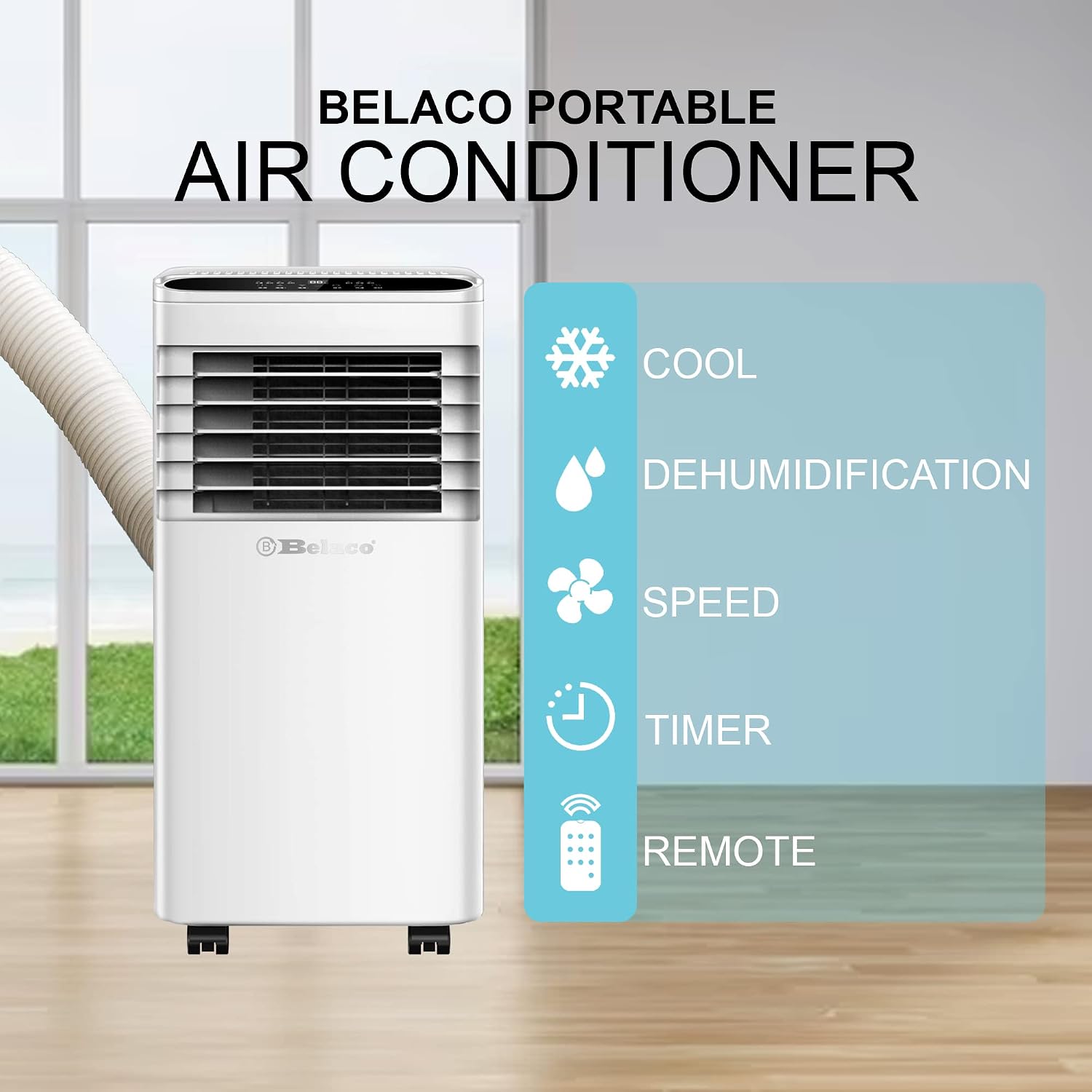 Belaco 9000 BTU Air Conditioning Unit 4in1 Cooling Portable Air Conditioner | With Fan & Dehumidifier Modes, Includes Window Kit for Easy Setup, Good Housekeeping Institute Approved