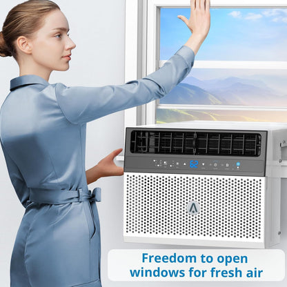 6000 BTU window air conditioner, U-shaped design, ultra quiet, wifi, energy efficient, remote control, cooling up to 268 m², sleeping mode, bedroom, room, office