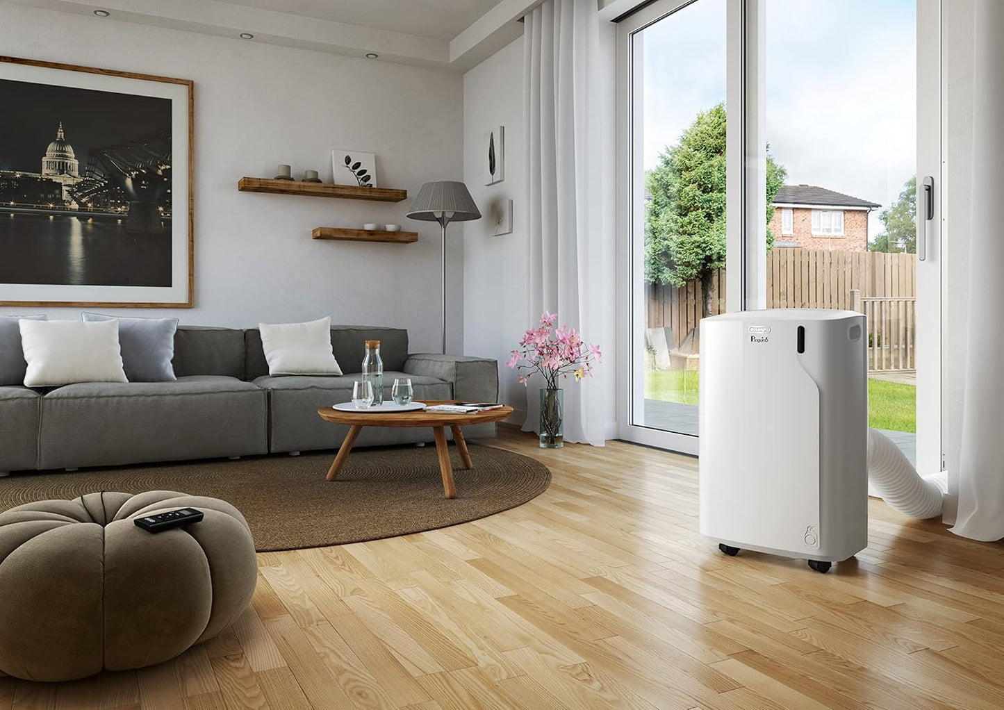 De'Longhi Pinguino PACEM77 Silent Portable 9,600 BTU Air Conditioner with Real Feel Technology, 3 in 1 Air Conditioning Unit, Rooms up to 70m³, A Energy Efficiency, Window Kit Included, White