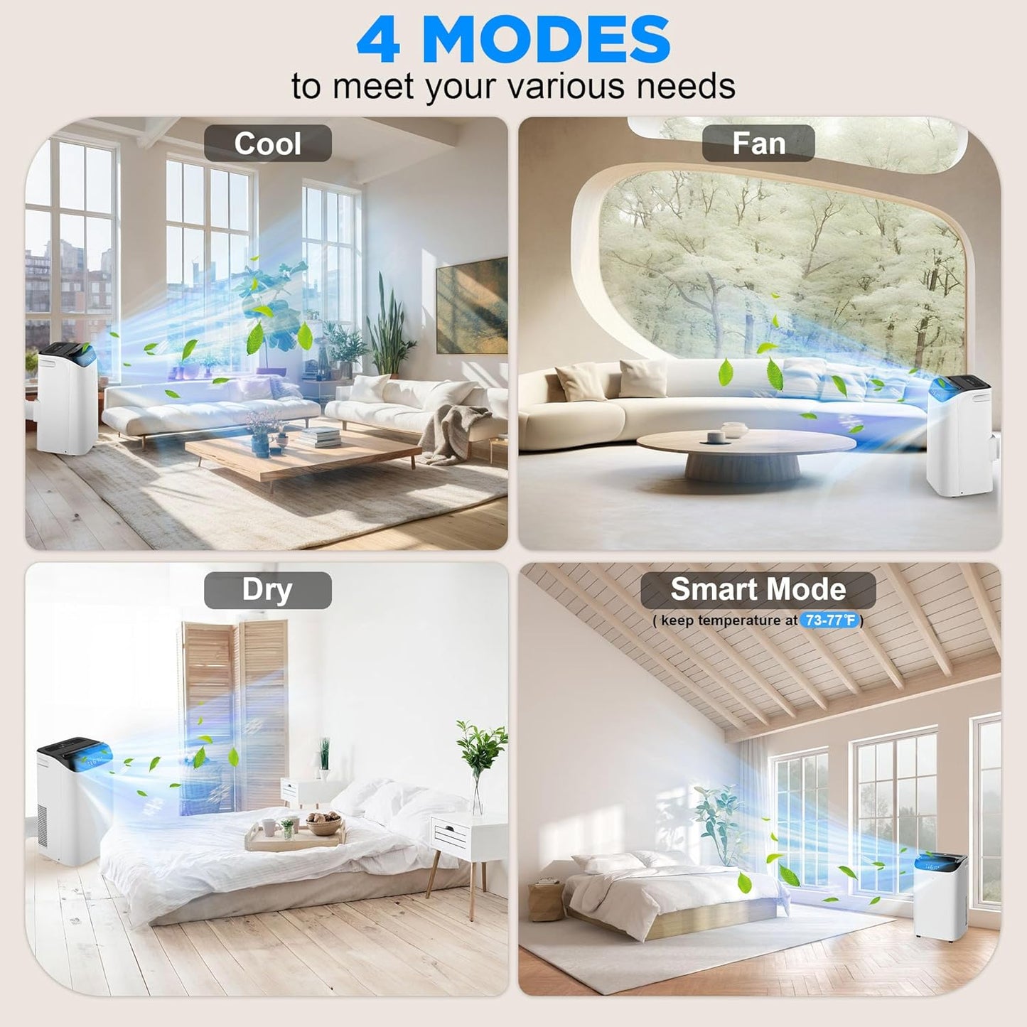 Mobile Air Conditioner 14000 BTU with Remote Control, 3-in-1 AC Unit with Fan and Dehumidifier, Cools Room up to 200 m², Mode