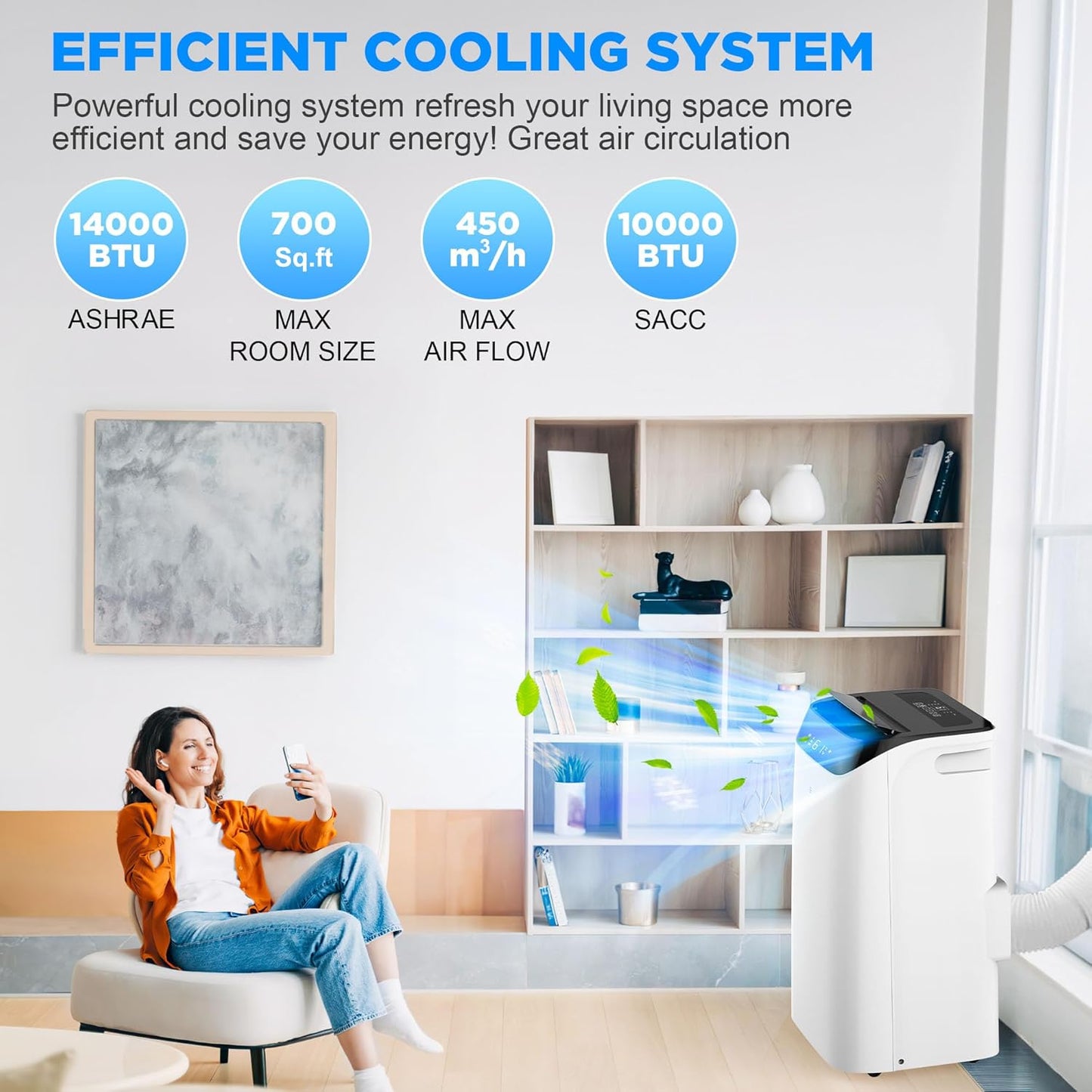 Mobile Air Conditioner 14000 BTU with Remote Control, 3-in-1 AC Unit with Fan and Dehumidifier, Cools Room up to 200 m², Mode