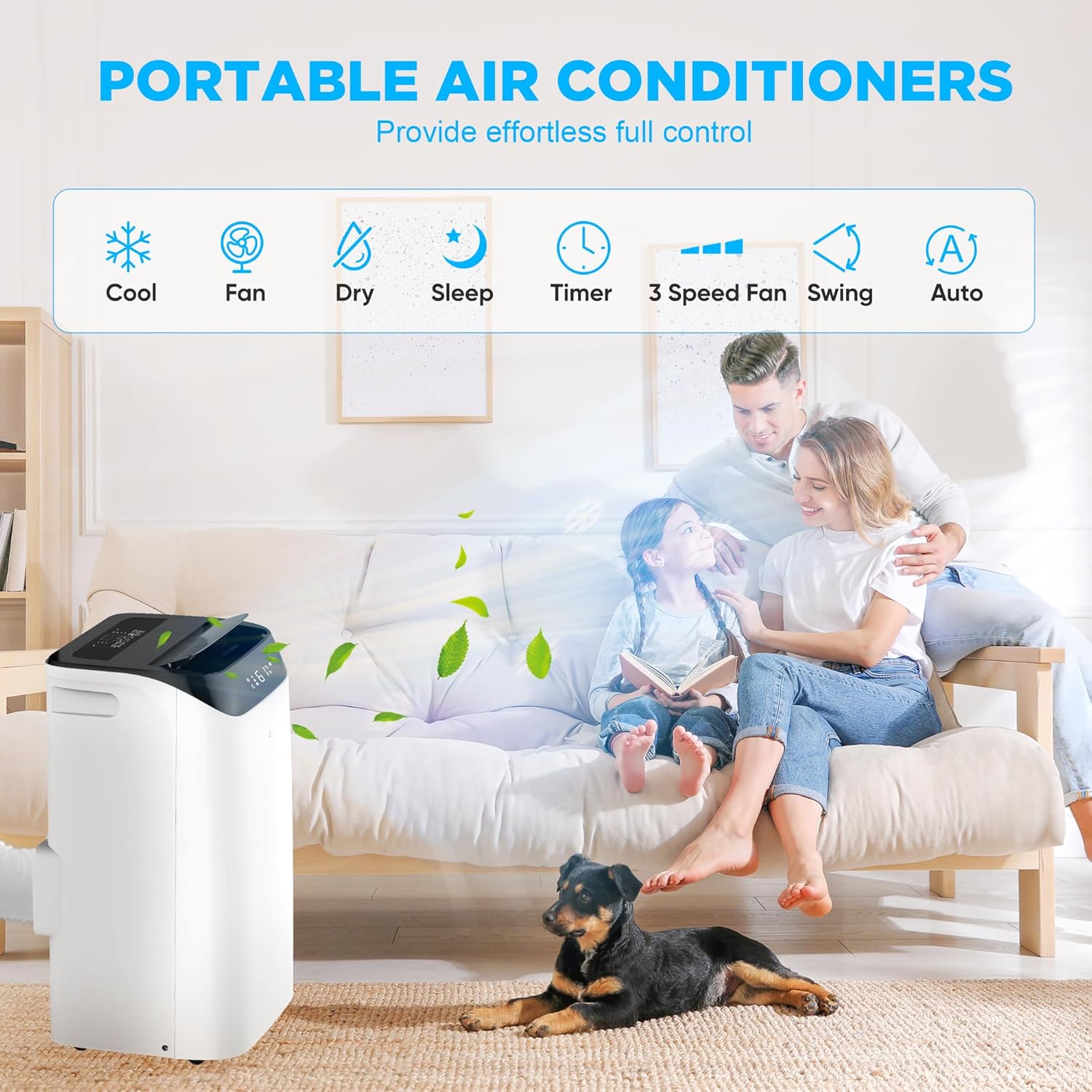DOMANKI 14000 BTU portable air conditioner with remote control, digital display, 700 square feet range, white