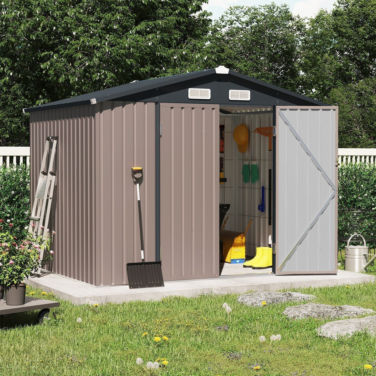 OC Orange-Casual 8' x 6' FT Outdoor Storage Shed, Metal Garden Tool Shed with Lockable Door, Outside Sheds & Storage Galvanized Steel, Brown - Walmart.com